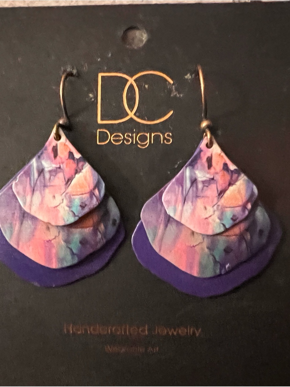 DC Designs - Leaf Shaped Purple Multi-Tier Artisan Drop Earrings